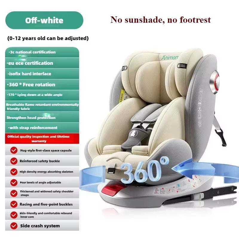 Universal 360° Rotation Child Car Safety Seats Baby Car Seat Sit Chair for 0-12 Years Old ISOFIX Steel Interface for Newborn
