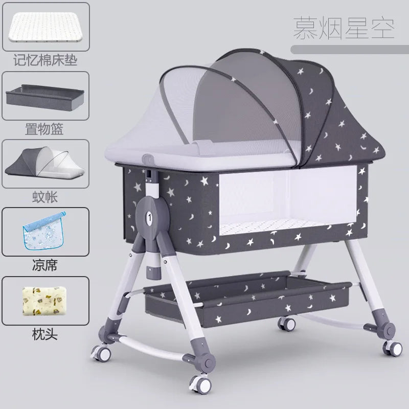 Newborn Bed Splicing Large Bed Baby Rocking Bed Bb Children'S Bed Cradle Bed Multifunctional Movable and Foldable