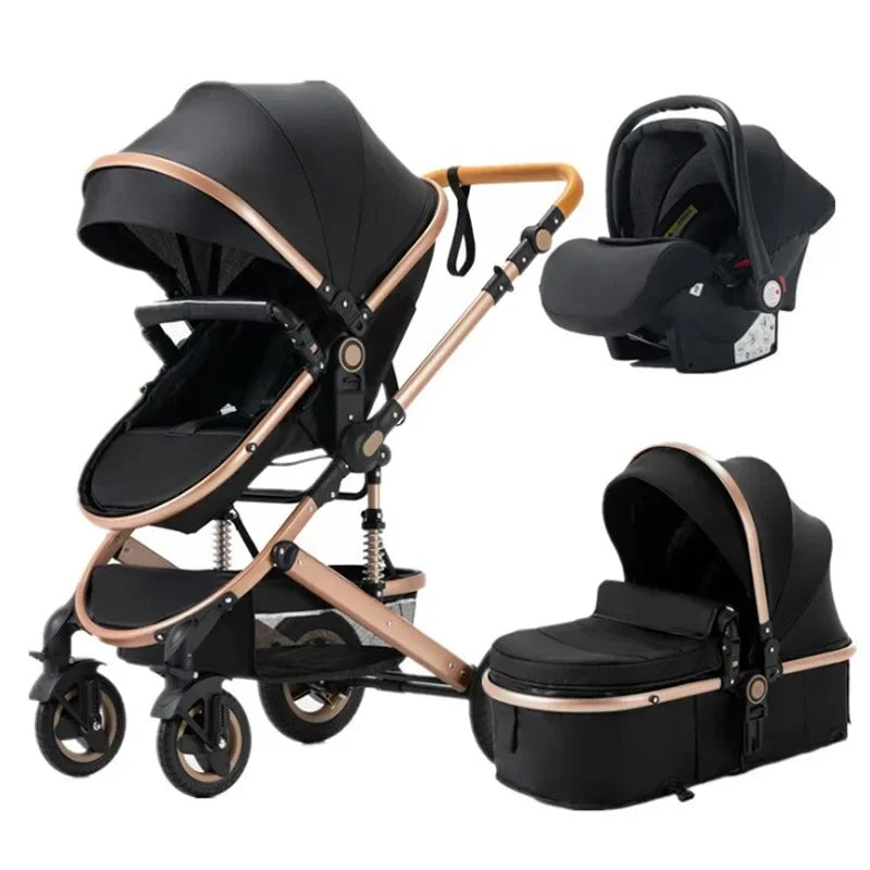 Portable Baby Stroller High View 3 in 1 Baby Stroller with Car Seat Foldable Baby Stroller Four-Wheel Shock-Absorbing Trolley