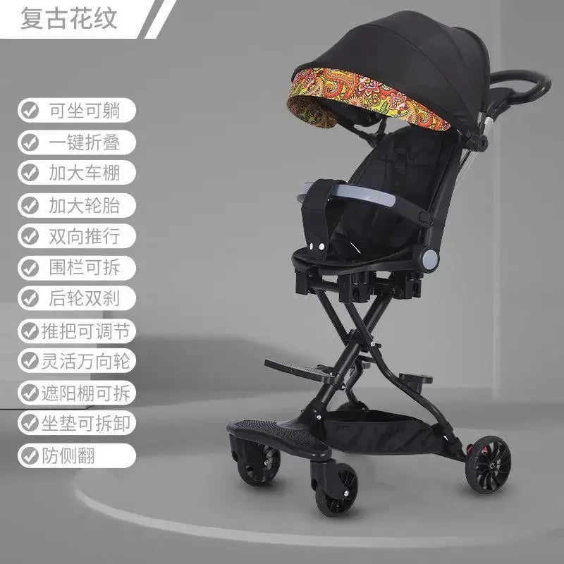 Bi-Directional Sitting and Lying Baby Stroller with Baby Stroller, Lightweight Baby Stroller, High Landscape Folding