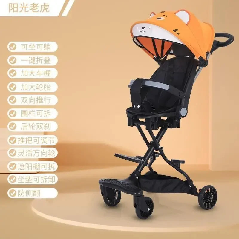 Bi-Directional Sitting and Lying Baby Stroller with Baby Stroller, Lightweight Baby Stroller, High Landscape Folding