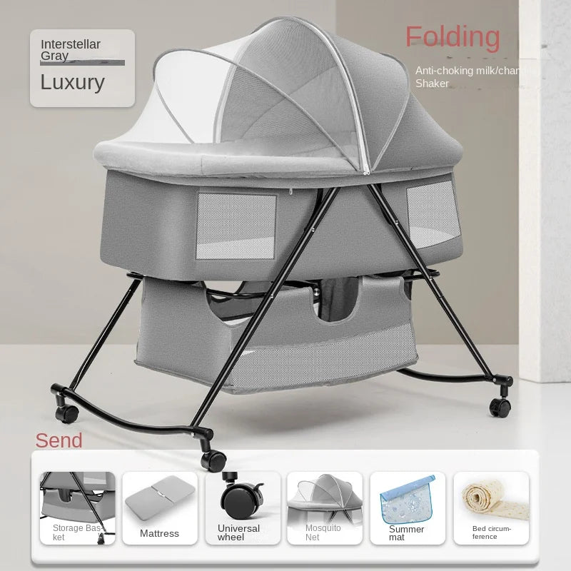 Lazychild Cot Foldable Mobile Portable Newborn Baby Cot Cradle Bed Baby Rocker Multifunctional Patchwork Queen Size Beds News