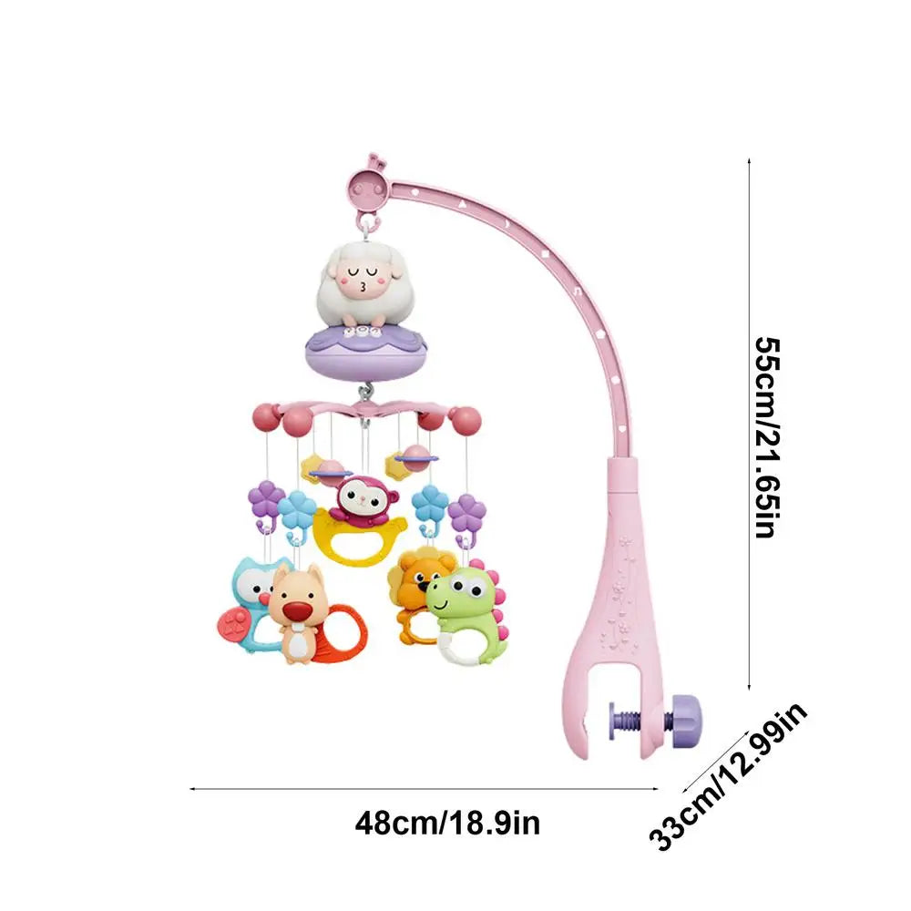 Baby Crib Mobile Rattle Toy with Music Lights Rotating Hangable Rattles Toy Cartoon Nursery Mobile for 0-24 Months Babys