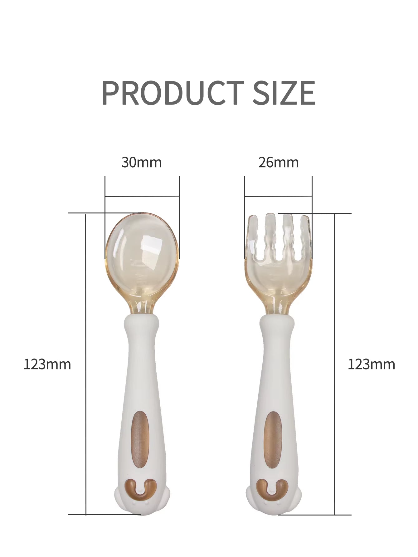1Set Baby Training Spoon Bendable Handle Tableware Fork Set 100% Food Grade White Puppy Design Tritan Silicone Learning Spoon