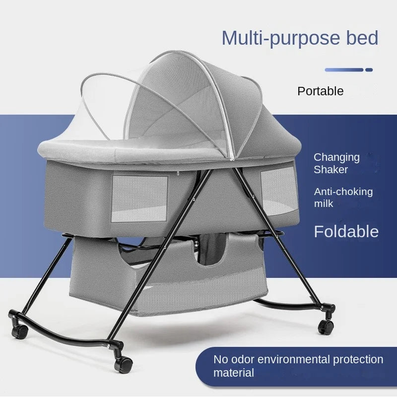 Lazychild Cot Foldable Mobile Portable Newborn Baby Cot Cradle Bed Baby Rocker Multifunctional Patchwork Queen Size Beds News
