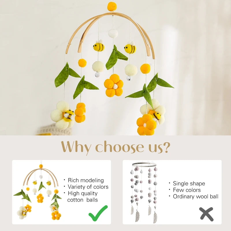 1Set Baby Crib Mobile Rattles Toys Cartoon Bee Bed Bell Kids Toy Room Decor Photography Props Toddler Rattles Hanging Toys