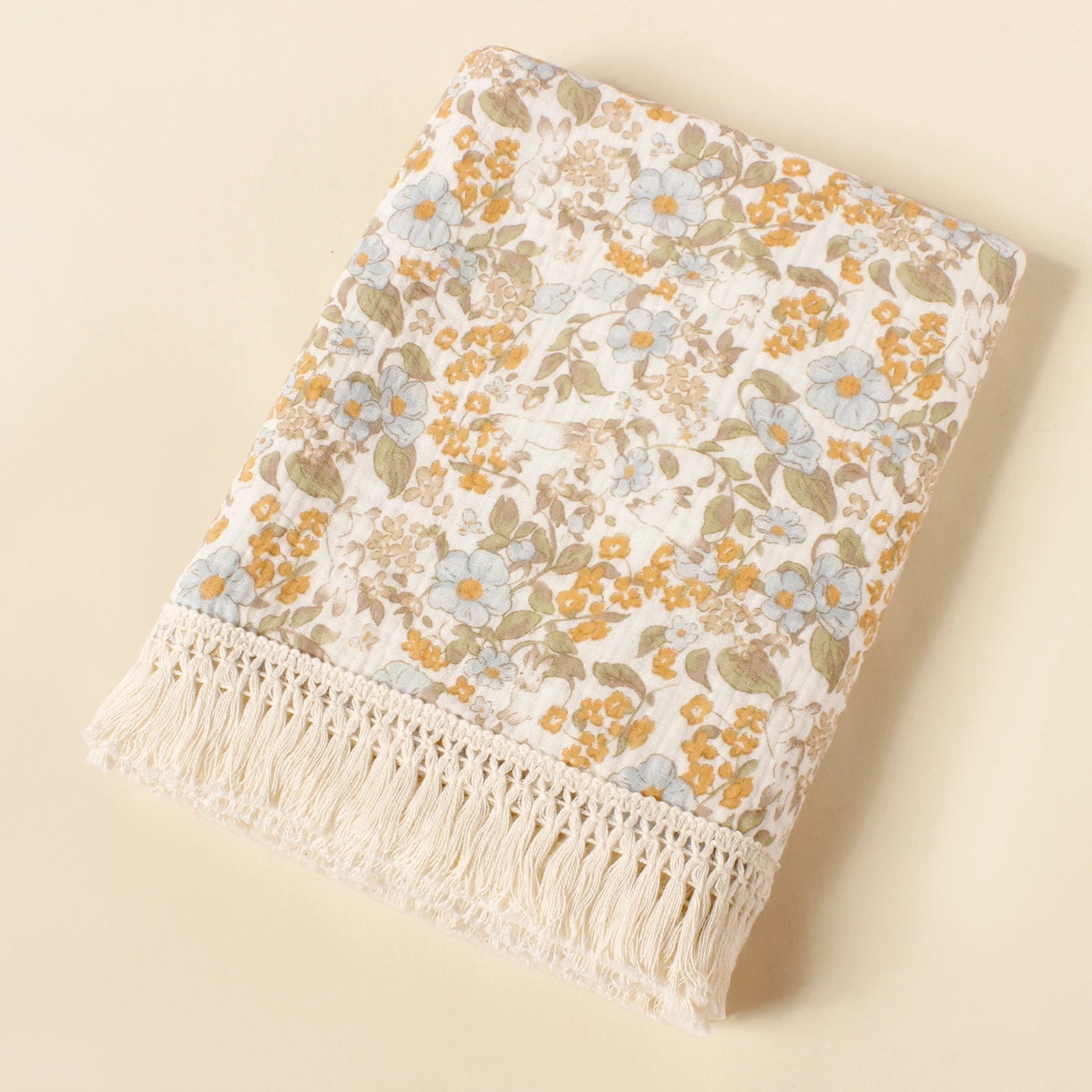 Baby Organic Cotton Soft Wrap Blanket Flowers Printing Fashion Comfortable Blanket New Style Infant Breathable Tassel Blanket