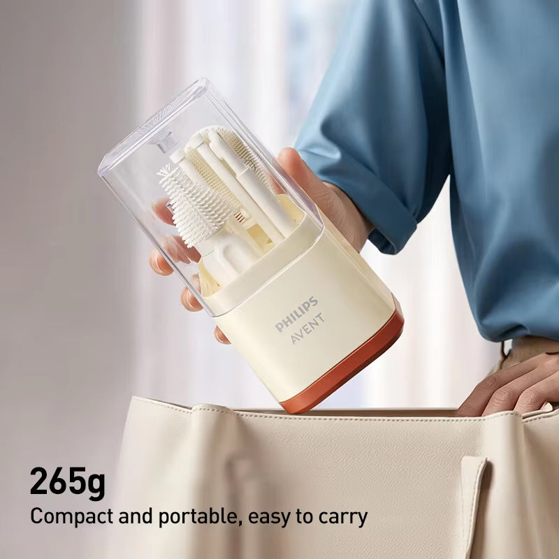 Bottle Cleaning Kit 6-In-1 Bottle Nipple Cleaning Brush Silicone Bottle Cleaner with Storage Box Drain Rack Straw Brush