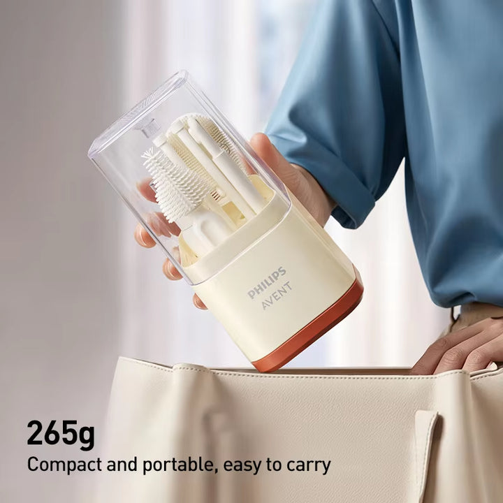 Bottle Cleaning Kit 6-In-1 Bottle Nipple Cleaning Brush Silicone Bottle Cleaner with Storage Box Drain Rack Straw Brush