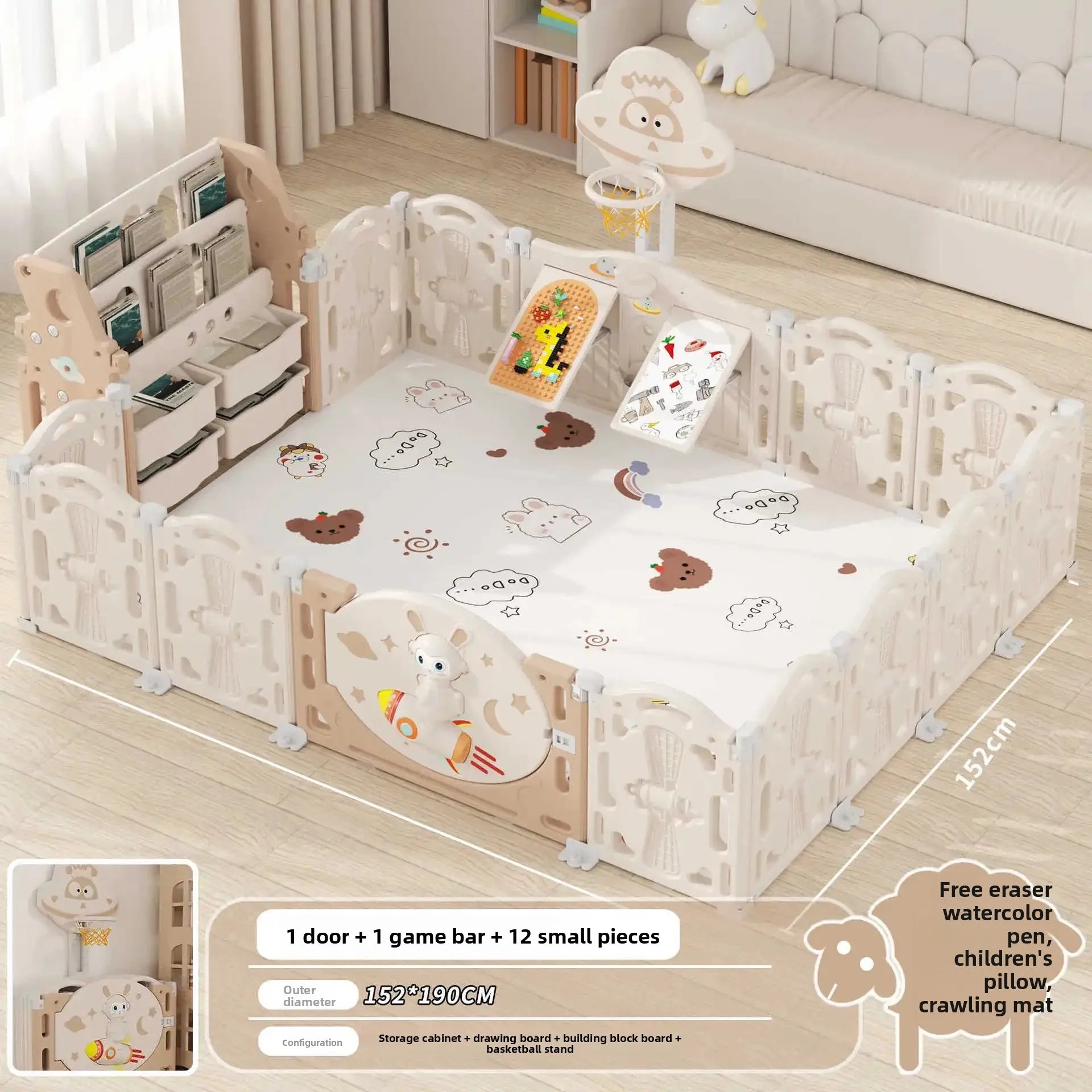 Baby Safety Guardrail Indoor Play Yard with Fence Plastic Crawling Mat Children'S Ground Crawling Playground Baby Fence