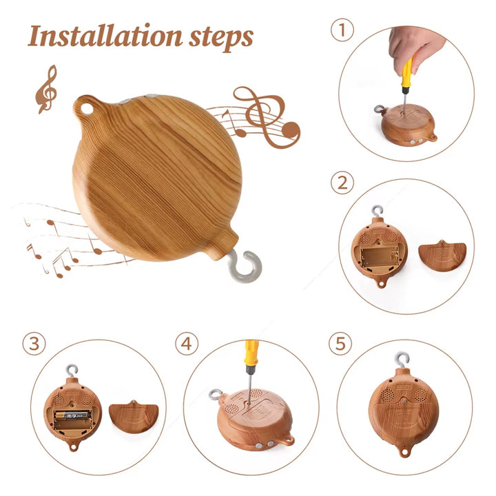 Revolving Music Box for Newborns Baby Crib Imitation Wood Color Hanging Rattle Baby Soothing Musical Toys 0-12 Months Baby Gift