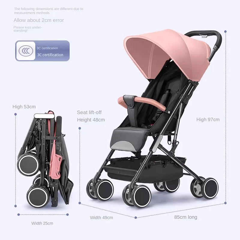 Newborns 0-4 Years Old Strollers Can Sit and Lie down One-Key Folding One-Way Push Four-Wheel Shock Absorber Lightweight Trolley