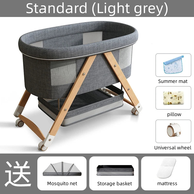 Multifunctional Wooden Baby Bed Foldable Mobile Baby Bassinet Baby Shaker Bb Adjustable Rollaway Bed