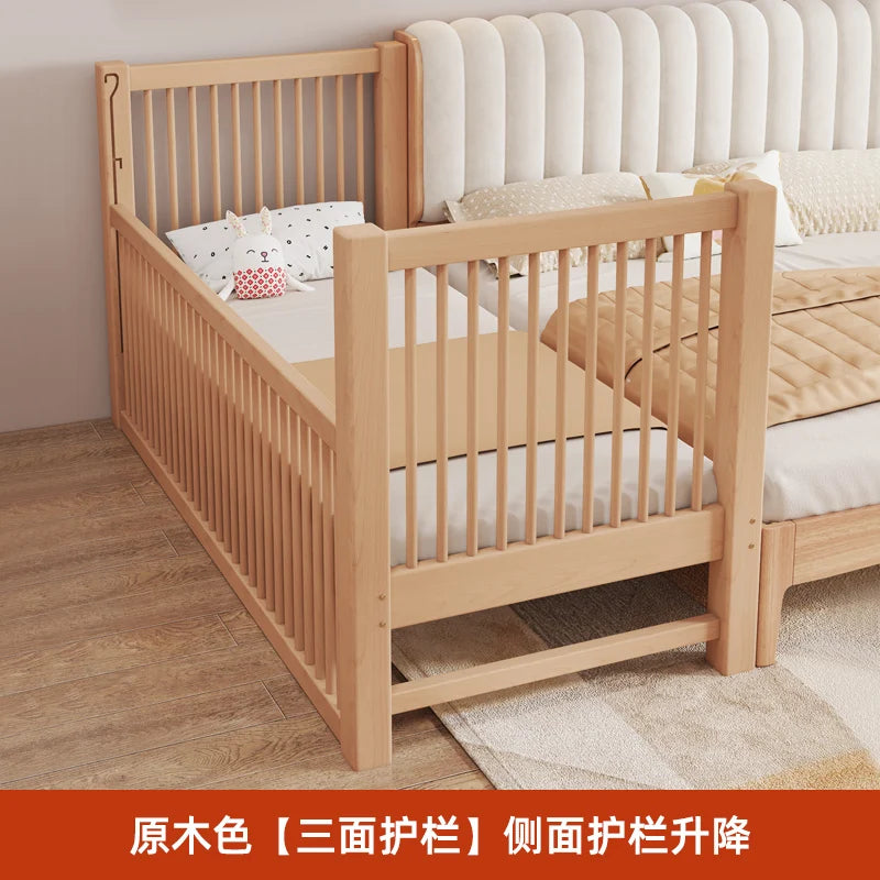 CX Beech Lifting Stitching Bed Height Fence Height Adjustable Baby Single Bed