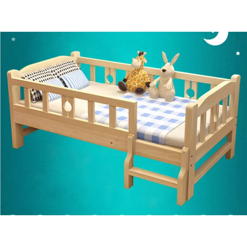Fashion Children Furniture Solid Wood with Guardrail Splicing Wide Expandable Kids Movable Boy Girl Baby Bed