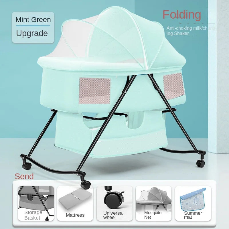Lazychild Cot Foldable Mobile Portable Newborn Baby Cot Cradle Bed Baby Rocker Multifunctional Patchwork Queen Size Beds News