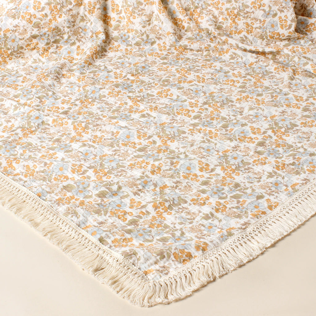 Baby Organic Cotton Soft Wrap Blanket Flowers Printing Fashion Comfortable Blanket New Style Infant Breathable Tassel Blanket