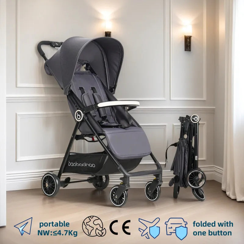 1 Black Lightweight Baby Stroller Weighs Only 4.7Kg Convenient for Airplanes, Trains and Cars, Suitable for Home Use and Busines