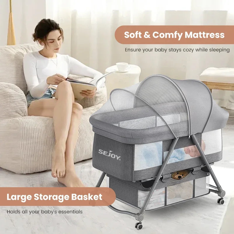 Bestselling Portable Baby Crib Convertible Co-Sleeping Bassinet with Foldable Design, Multi-Functional Bedside Bed for Newborns