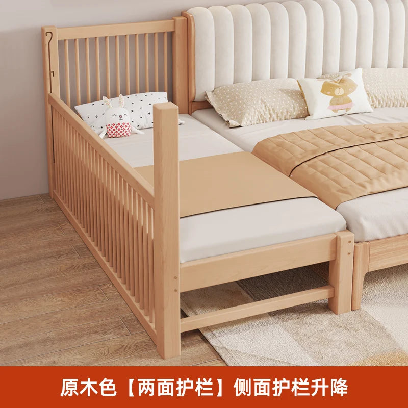 CX Beech Lifting Stitching Bed Height Fence Height Adjustable Baby Single Bed