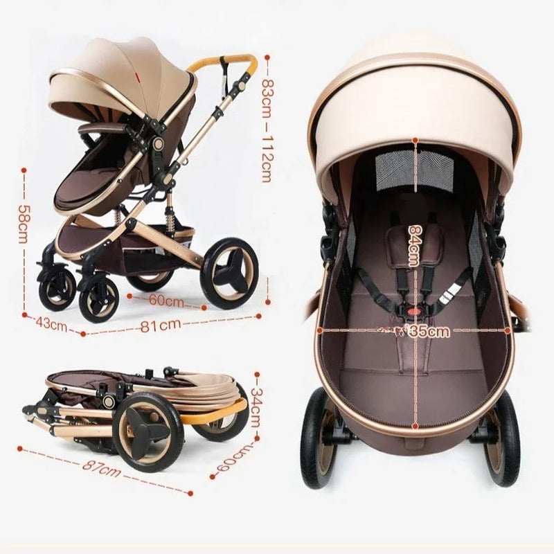 Portable Baby Stroller High View 3 in 1 Baby Stroller with Car Seat Foldable Baby Stroller Four-Wheel Shock-Absorbing Trolley