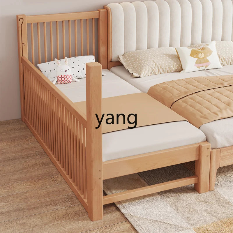 CX Beech Lifting Stitching Bed Height Fence Height Adjustable Baby Single Bed