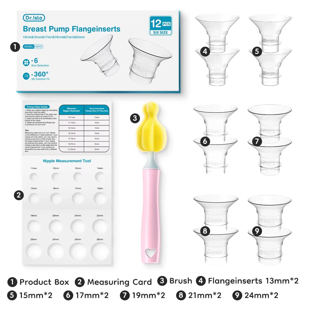 MAMIJOY Silicone Flange Inserts for Breast Pumps Electric Breast Pumps Nipple Tunnel Narrow Connector 13/15/17/19/21/24Mm Flange