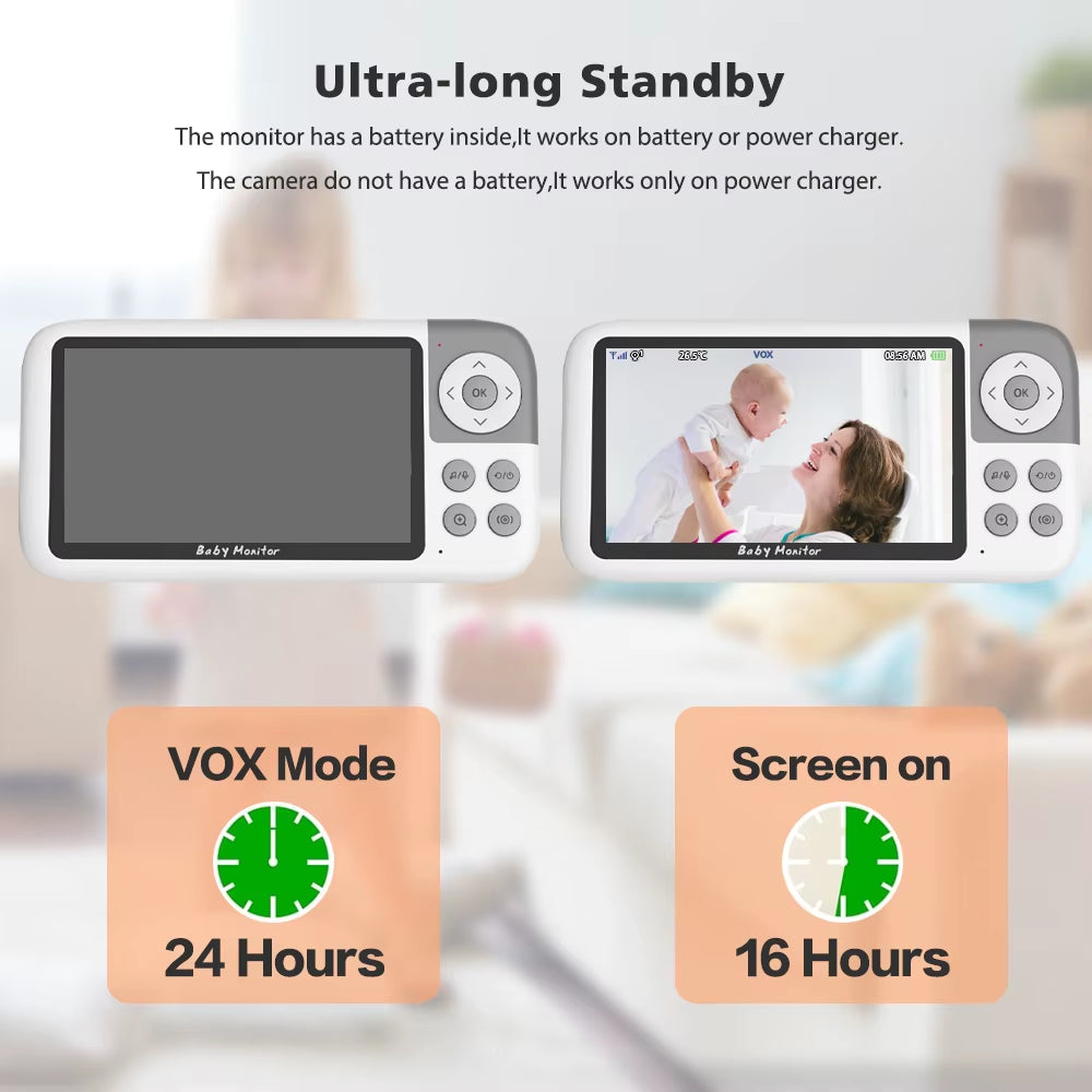 5'' Video Baby Monitor Camera 720P 3X Digital Zoom Two Way Audio Auto Night Vision 300M Transmission Security Camera