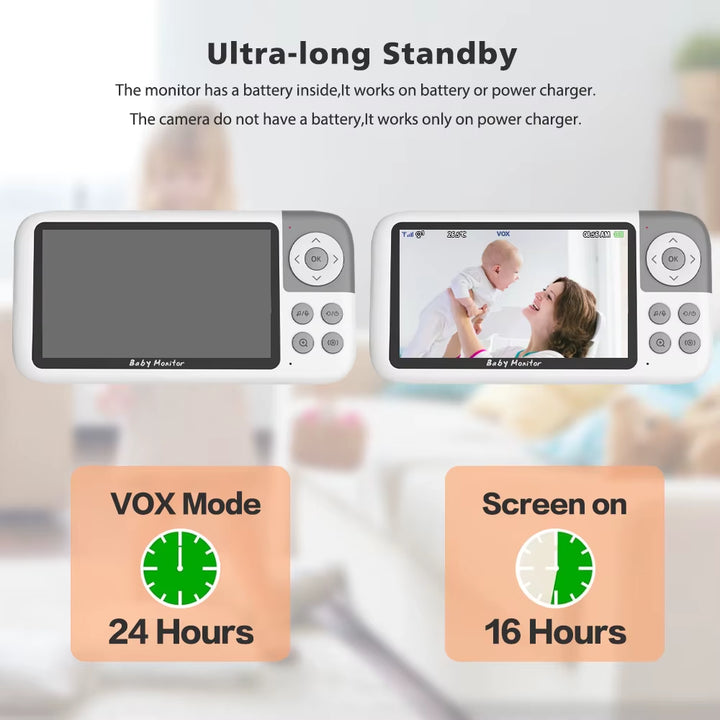 5'' Video Baby Monitor Camera 720P 3X Digital Zoom Two Way Audio Auto Night Vision 300M Transmission Security Camera