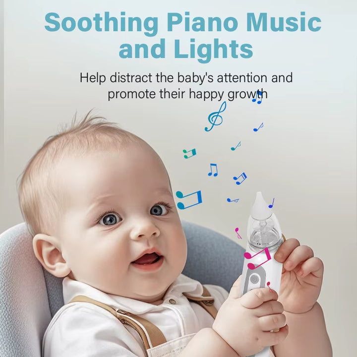 Baby Electric Nasal Aspirator Nose Suction Device with Food Grade Silicone Mouthpiece 3 Suction Modes and Soothing Music
