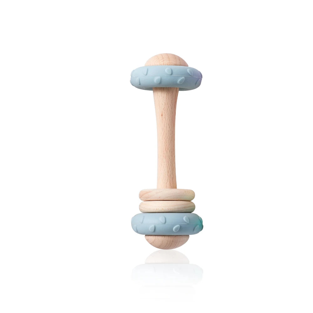 1Pc Baby Wooden Teether Toys BPA Free Silicone Ring Handle Music Rattle Teething for Baby Toys Montessori Toys for Kids Gift