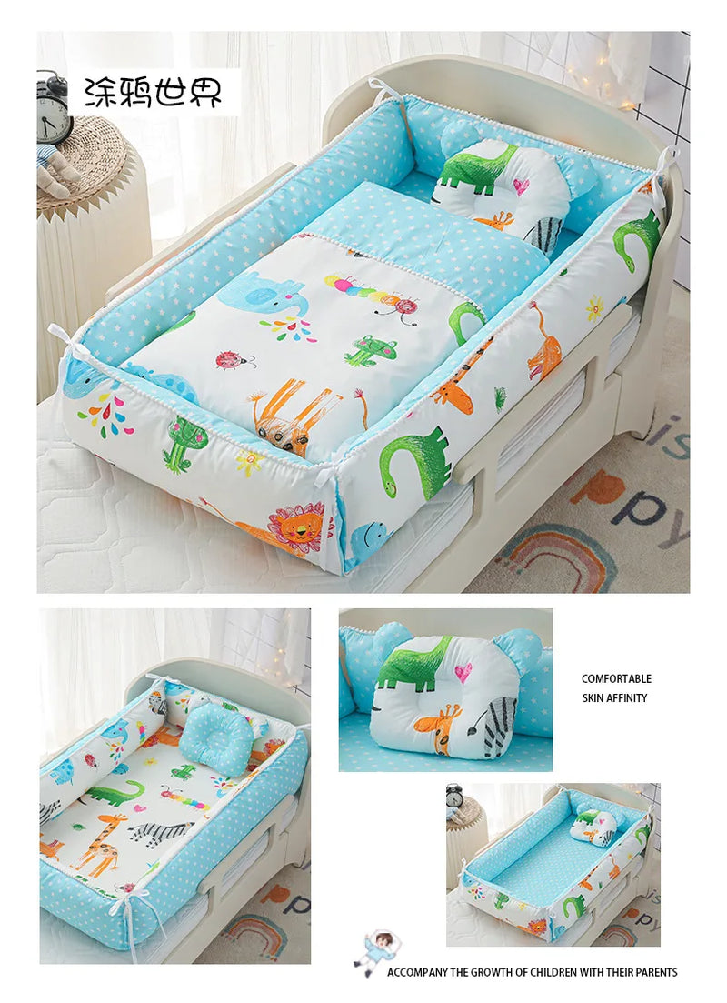 Portable Baby Sleeping Nest with Quilt Infant Cradle Newborn Bassinet with Removable Cover Toddler Nest Baby Nursery Crib