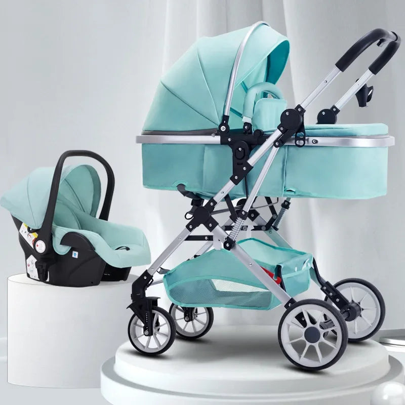 3-In-1 High-View Baby Stroller with Car Seat Foldable, Adjustable Backrest, Two-Way Portable Shock-Absorbing Baby Stroller