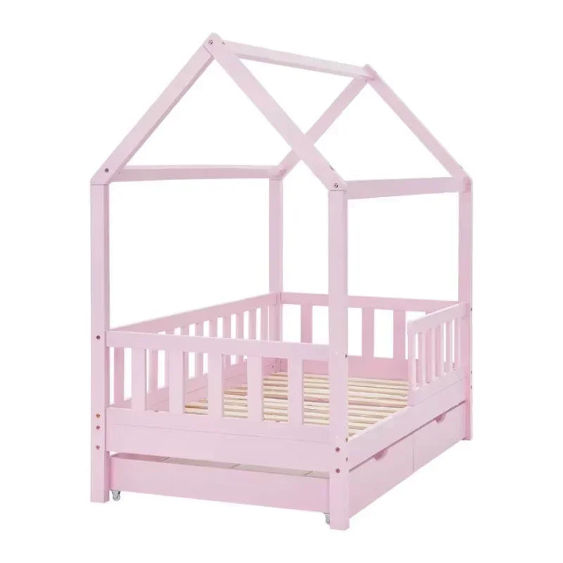 New Mounted Wooden Girls Child Toddler Two Frame Baby Montessori Kids Floor Bed for Children with Rails