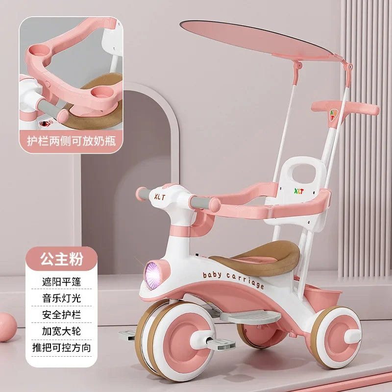 Wooden Walking Cart for Toddlers Three Wheeled Bicycle 1-Year-Old Baby Toy Cart Can Be Used for Sitting Baby Sliding