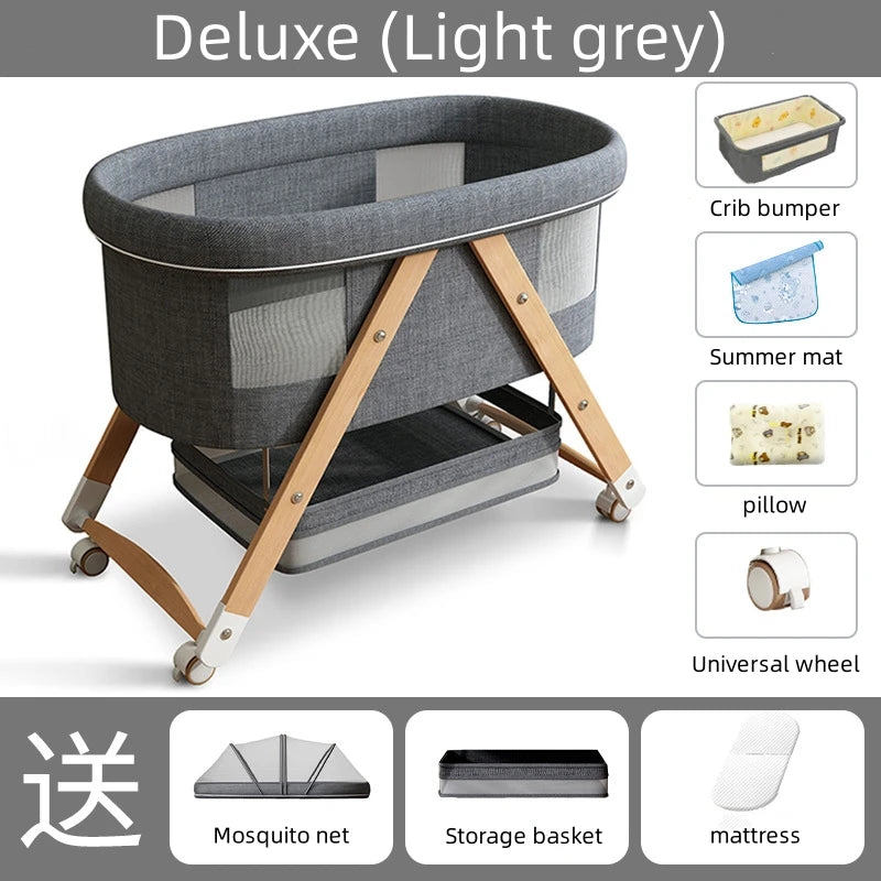 Multifunctional Wooden Baby Bed Foldable Mobile Baby Bassinet Baby Shaker Bb Adjustable Rollaway Bed
