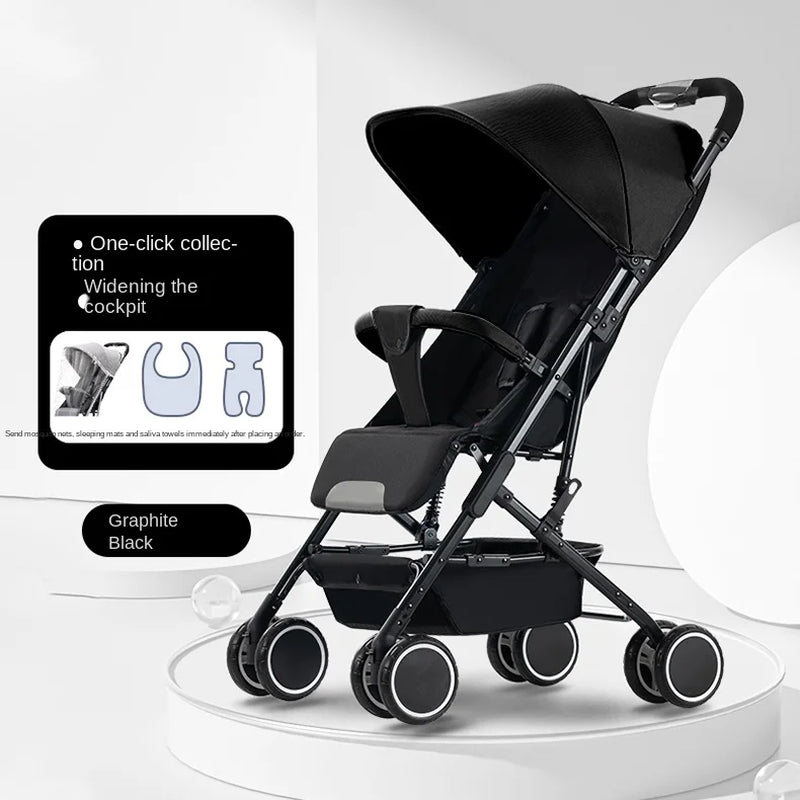 Newborns 0-4 Years Old Strollers Can Sit and Lie down One-Key Folding One-Way Push Four-Wheel Shock Absorber Lightweight Trolley