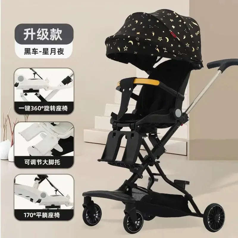 Bi-Directional Sitting and Lying Baby Stroller with Baby Stroller, Lightweight Baby Stroller, High Landscape Folding