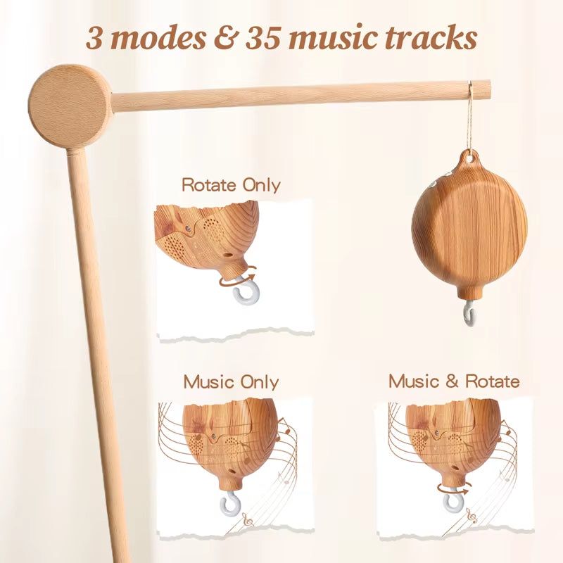Revolving Music Box for Newborns Baby Crib Imitation Wood Color Hanging Rattle Baby Soothing Musical Toys 0-12 Months Baby Gift