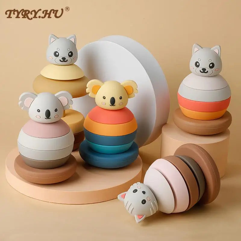 1PC Silicone Teether Baby Tumbler Shape Stacking Blocks Teething Kid Gift Food Grade Silicone Children'S Goods Kid Teething Toy