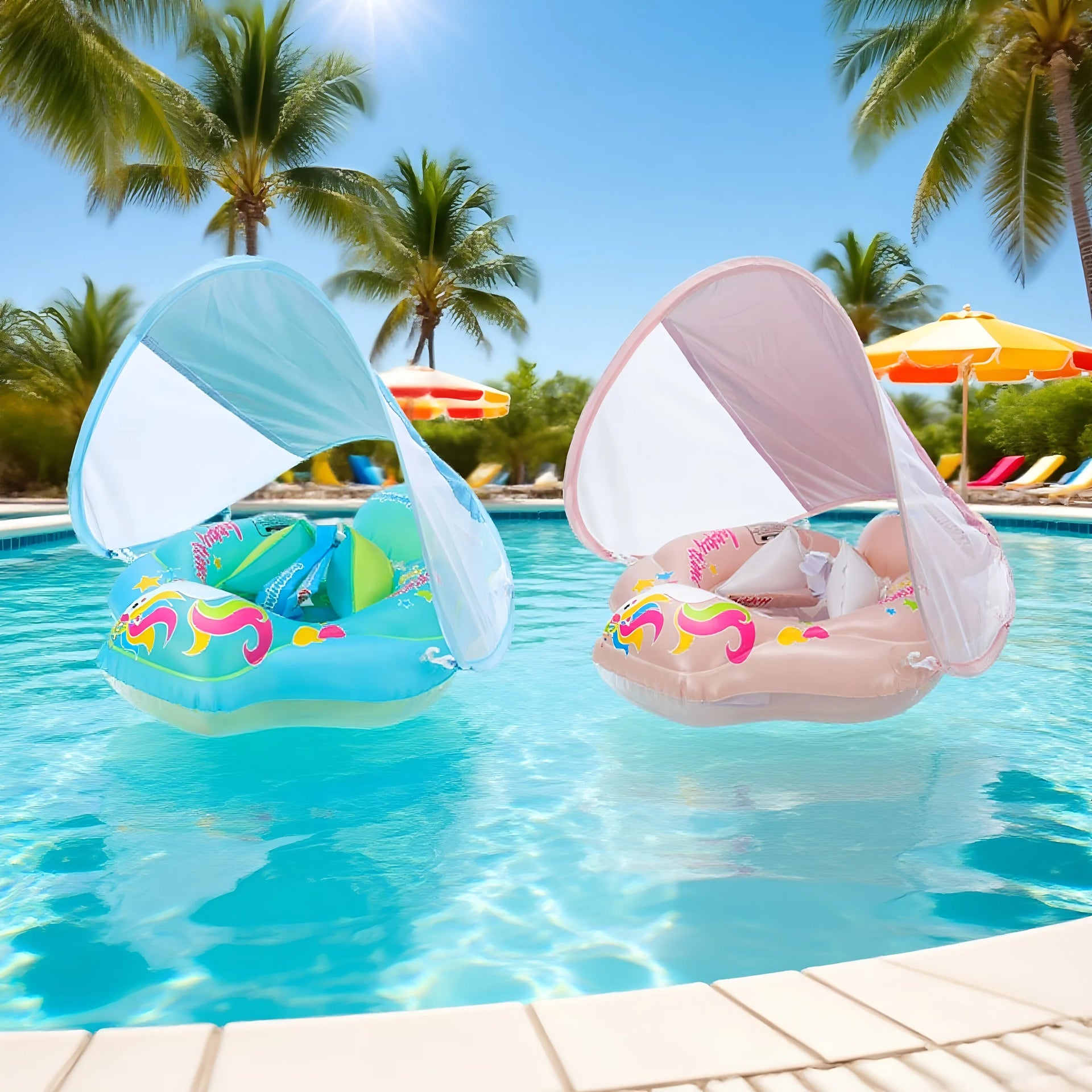 Baby Swimming Pool Float with Canopy Inflatable Infant Floating Ring Kids Swim Circle Bathing Summer Toys