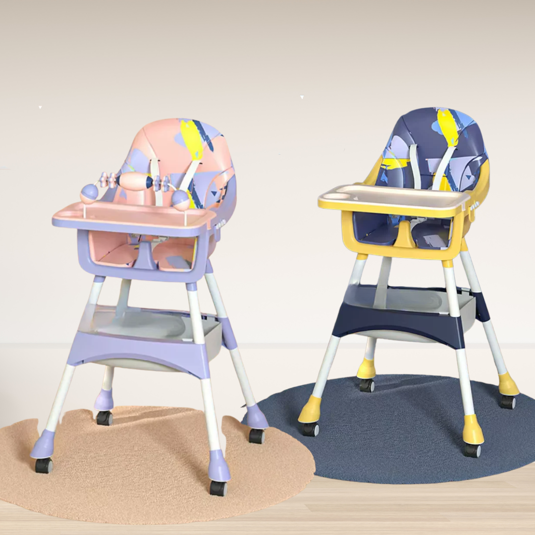 Roll-&-Dine Buddy Chair | Foldable Feeding Chair with Wheels & Breaks with Adjustable Height Feature