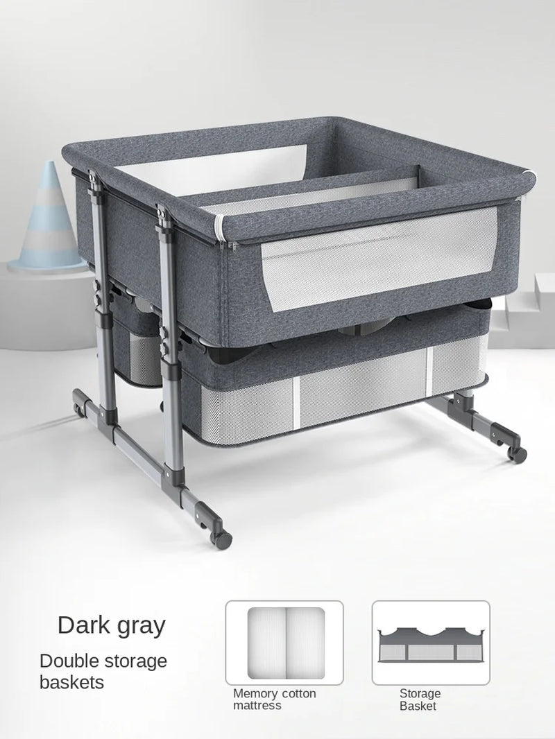 Twins Crib Cradle Crib Bedside Bed Mobile Crib Sleeping Basket Baby Bed Newborn Double Bed Splicing Queen Bed Height Adjustable
