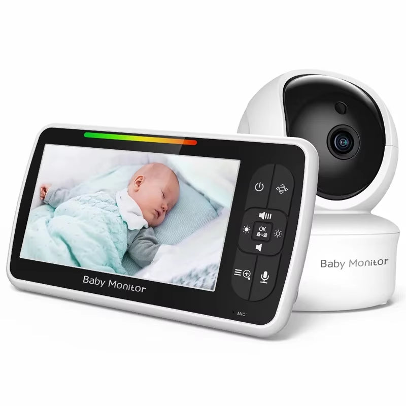 5Inch Video Baby Monitor with Remote Pan-Tilt-Zoom Camera and Audio.Two Way Talk VOX Mode Lullabies Babyphone