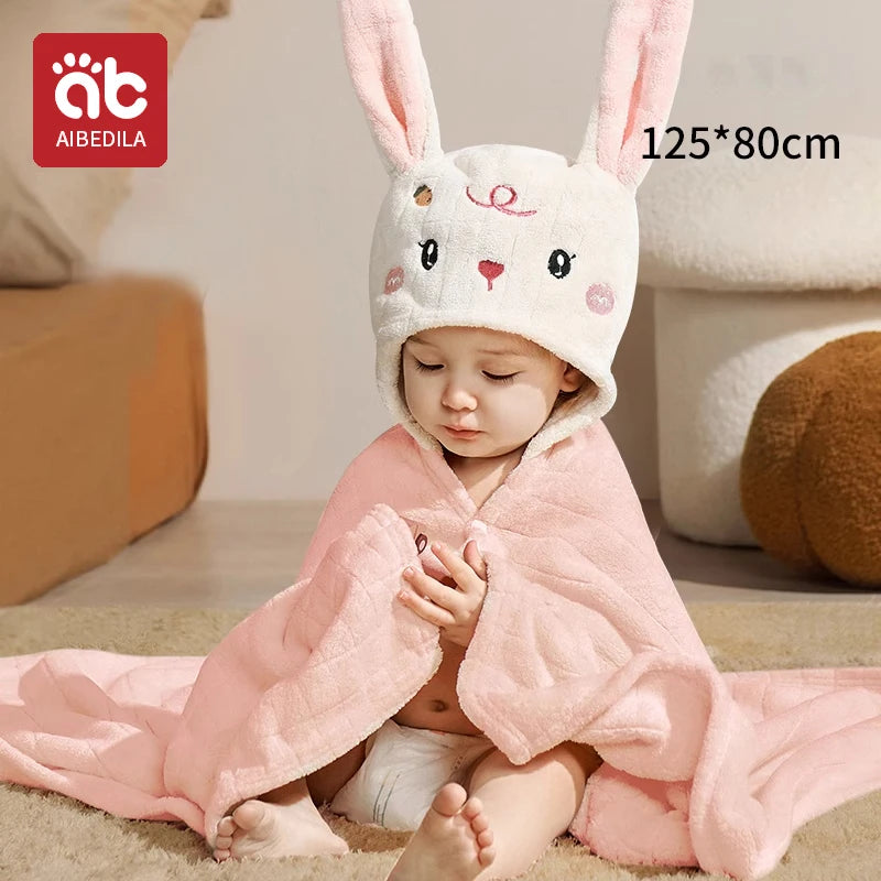 Cute Animal Baby Bath Towel Cartoon Rabbit Dinosaur Infant Towels Blanket with Hood Newborn Bath Wipe Baby Beach Towels