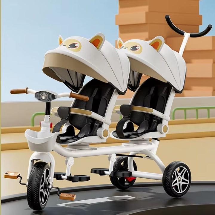 Multifunctional Twin Children'S Tricycle Foldable Baby Bicycle Two-Way Twin Baby Stroller Swivel Seat Double Stroller