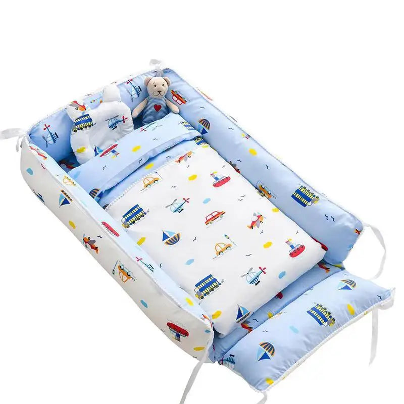 Portable Baby Sleeping Nest with Quilt Infant Cradle Newborn Bassinet with Removable Cover Toddler Nest Baby Nursery Crib
