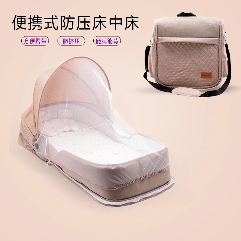 Crib Middle Bed Newborn Baby Crib Folding Portable Mobile Bionic Bed Mommy Bag Backpack