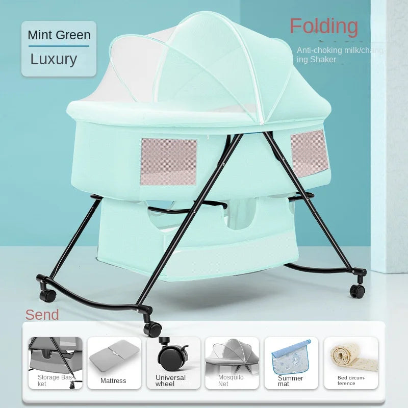 Lazychild Cot Foldable Mobile Portable Newborn Baby Cot Cradle Bed Baby Rocker Multifunctional Patchwork Queen Size Beds News