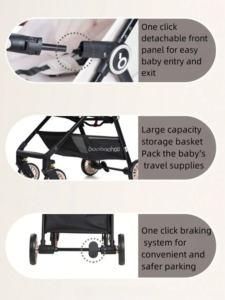 1 Black Lightweight Baby Stroller Weighs Only 4.7Kg Convenient for Airplanes, Trains and Cars, Suitable for Home Use and Busines